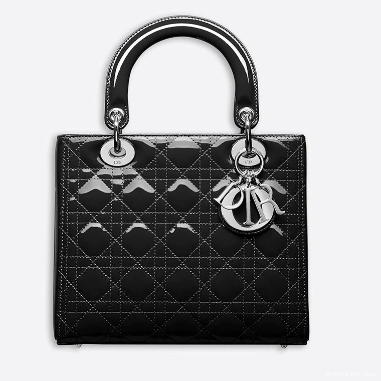 Dior Bag Cannage Lady Calfskin Black Medium Silver Patent 0709 Luxury